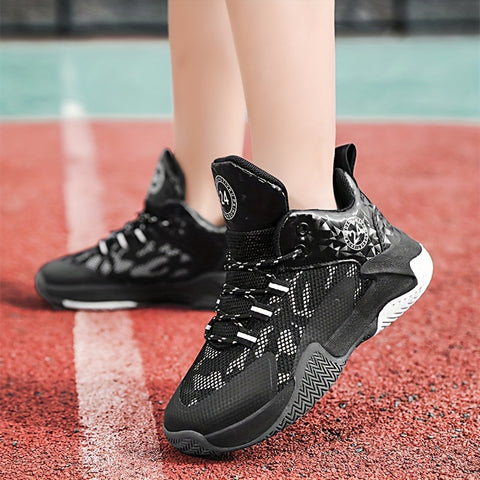 Kids' Comfy Trendy Basketball Sneakers - Non-Slip, Breathable, Lace-Up, Casual Shoes for Outdoor Activities, Playground, School, and Everyday Wear