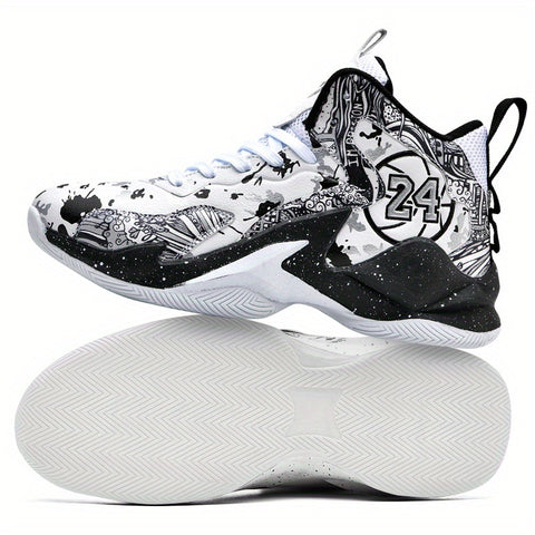 Men's High-Top Basketball Sneakers - Breathable, Non-Slip, Shock-Absorbing Sneakers with Cushioned Insole &amp; Stylish Purple & Golden Pattern for Running, Walking, and Sports, Outdoor Shoes | Lace-Up Closure | Shock-Absorbing Footwear