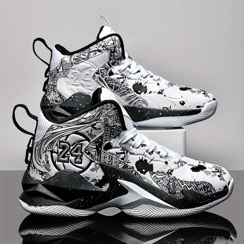 Men's High-Top Basketball Sneakers - Breathable, Non-Slip, Shock-Absorbing Sneakers with Cushioned Insole &amp; Stylish Purple & Golden Pattern for Running, Walking, and Sports, Outdoor Shoes | Lace-Up Closure | Shock-Absorbing Footwear