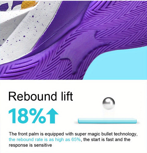 Men's High-Top Basketball Sneakers - Breathable, Non-Slip, Shock-Absorbing Sneakers with Cushioned Insole &amp; Stylish Purple & Golden Pattern for Running, Walking, and Sports, Outdoor Shoes | Lace-Up Closure | Shock-Absorbing Footwear