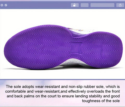 Men's High-Top Basketball Sneakers - Breathable, Non-Slip, Shock-Absorbing Sneakers with Cushioned Insole &amp; Stylish Purple & Golden Pattern for Running, Walking, and Sports, Outdoor Shoes | Lace-Up Closure | Shock-Absorbing Footwear