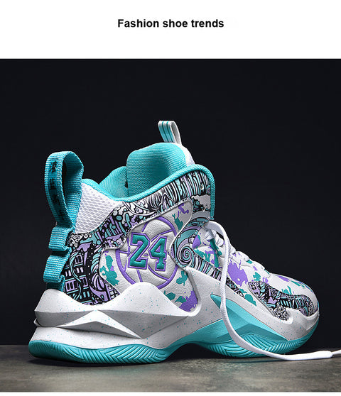 Men's High-Top Basketball Sneakers - Breathable, Non-Slip, Shock-Absorbing Sneakers with Cushioned Insole &amp; Stylish Purple & Golden Pattern for Running, Walking, and Sports, Outdoor Shoes | Lace-Up Closure | Shock-Absorbing Footwear