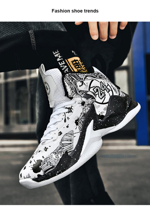 Men's High-Top Basketball Sneakers - Breathable, Non-Slip, Shock-Absorbing Sneakers with Cushioned Insole &amp; Stylish Purple & Golden Pattern for Running, Walking, and Sports, Outdoor Shoes | Lace-Up Closure | Shock-Absorbing Footwear