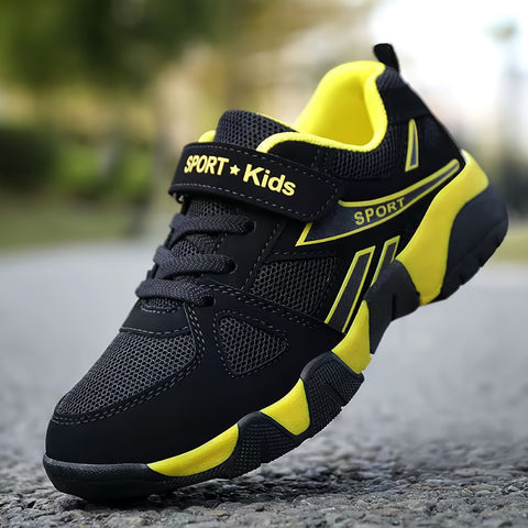 Youngsters' Casual Sports Shoes for Boys and Girls, Breathable PU Outdoor Hiking and Basketball Sneakers with Hook-and-loop Fastener Closure, Boys, Sneakers