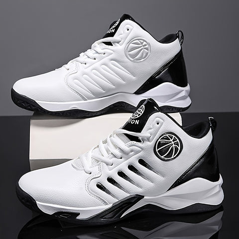 Men's High-Top/Mid-Top Basketball Shoes - Heavy-Duty Lace-Up Sneakers with Arch, Non-Slip Rubber Sole & Breathable -like Texture - All-Black/Black with Red Accent/Red/Black Color Options - Gym, Walking, Casual Shoes for Men