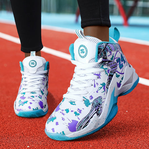 Women's Graffiti Basketball Sneakers - High Quality, Durable, Anti-Slip Rubber Sole, Breathable Mesh Upper, Lightweight for Running, Walking & Sports, Versatile Sneakers | Stylish Basketball Shoes | Durable Rubber Sole