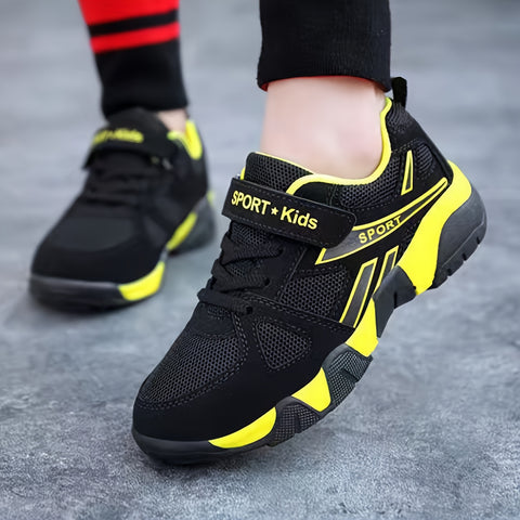 Youngsters' Casual Sports Shoes for Boys and Girls, Breathable PU Outdoor Hiking and Basketball Sneakers with Hook-and-loop Fastener Closure, Boys, Sneakers