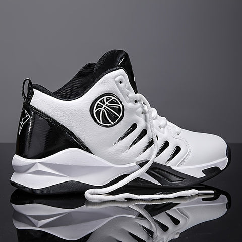 Men's High-Top/Mid-Top Basketball Shoes - Heavy-Duty Lace-Up Sneakers with Arch, Non-Slip Rubber Sole & Breathable -like Texture - All-Black/Black with Red Accent/Red/Black Color Options - Gym, Walking, Casual Shoes for Men