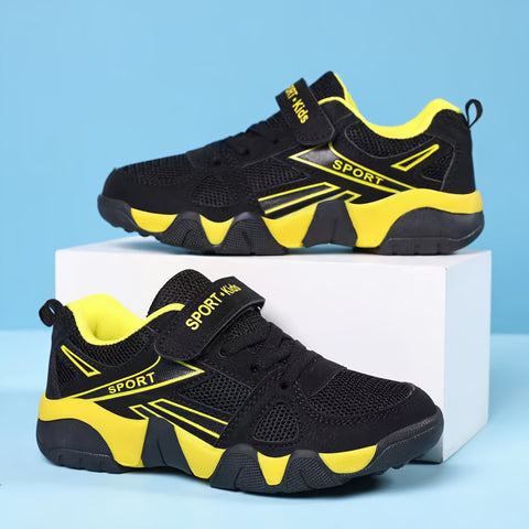 Youngsters' Casual Sports Shoes for Boys and Girls, Breathable PU Outdoor Hiking and Basketball Sneakers with Hook-and-loop Fastener Closure, Boys, Sneakers