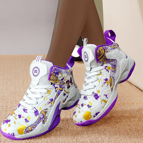 Women's Graffiti Basketball Sneakers - High Quality, Durable, Anti-Slip Rubber Sole, Breathable Mesh Upper, Lightweight for Running, Walking & Sports, Versatile Sneakers | Stylish Basketball Shoes | Durable Rubber Sole