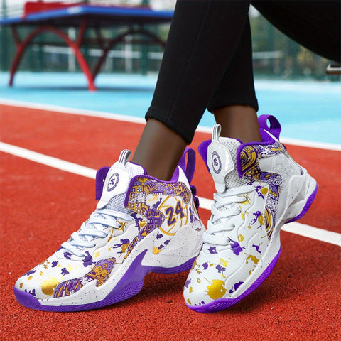 Women's Graffiti Basketball Sneakers - High Quality, Durable, Anti-Slip Rubber Sole, Breathable Mesh Upper, Lightweight for Running, Walking & Sports, Versatile Sneakers | Stylish Basketball Shoes | Durable Rubber Sole