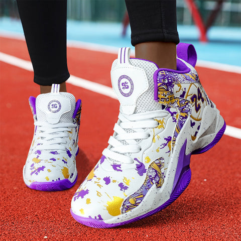 Women's Graffiti Basketball Sneakers - High Quality, Durable, Anti-Slip Rubber Sole, Breathable Mesh Upper, Lightweight for Running, Walking & Sports, Versatile Sneakers | Stylish Basketball Shoes | Durable Rubber Sole