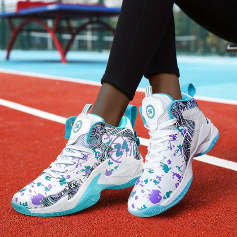 Women's Graffiti Basketball Sneakers - High Quality, Durable, Anti-Slip Rubber Sole, Breathable Mesh Upper, Lightweight for Running, Walking & Sports, Versatile Sneakers | Stylish Basketball Shoes | Durable Rubber Sole