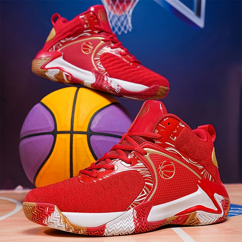 Men's High-Top Basketball Sneakers - Durable, Non-Slip, Shock-Absorbing Running Shoes with Breathable Mesh Upper, Yellow & Black Design for Sports, Running, and Outdoor Activities