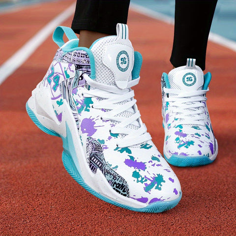 Women's Graffiti Basketball Sneakers - High Quality, Durable, Anti-Slip Rubber Sole, Breathable Mesh Upper, Lightweight for Running, Walking & Sports, Versatile Sneakers | Stylish Basketball Shoes | Durable Rubber Sole