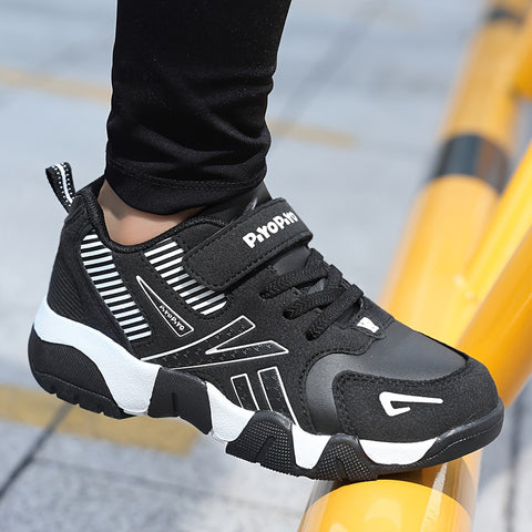 Boys' Trendy Basketball Sneakers - Comfortable Non-Slip Soft Sole, Durable Synthetic & Fabric Upper, Breathable Design with Striped Pattern, Hook & Loop Closure for Youngsters to Youth, All-Season Casual & Running Shoes, Basketball