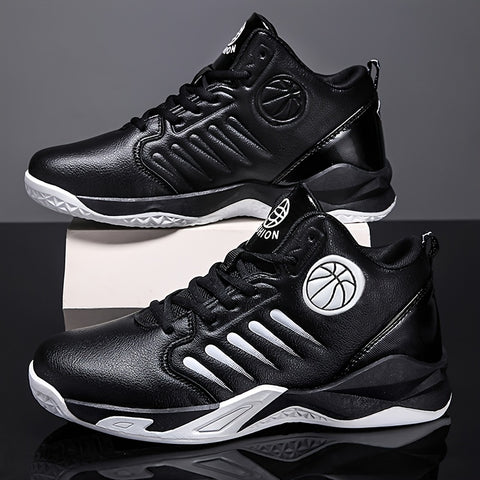 Men's High-Top/Mid-Top Basketball Shoes - Heavy-Duty Lace-Up Sneakers with Arch, Non-Slip Rubber Sole & Breathable -like Texture - All-Black/Black with Red Accent/Red/Black Color Options - Gym, Walking, Casual Shoes for Men