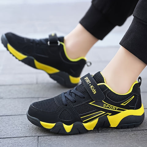 Youngsters' Casual Sports Shoes for Boys and Girls, Breathable PU Outdoor Hiking and Basketball Sneakers with Hook-and-loop Fastener Closure, Boys, Sneakers