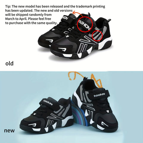 Boys' Trendy Basketball Sneakers - Comfortable Non-Slip Soft Sole, Durable Synthetic & Fabric Upper, Breathable Design with Striped Pattern, Hook & Loop Closure for Youngsters to Youth, All-Season Casual & Running Shoes, Basketball