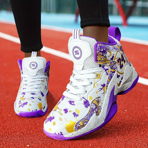 Women's Graffiti Basketball Sneakers - High Quality, Durable, Anti-Slip Rubber Sole, Breathable Mesh Upper, Lightweight for Running, Walking & Sports, Versatile Sneakers | Stylish Basketball Shoes | Durable Rubber Sole