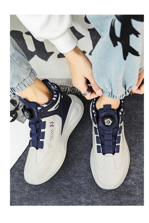 Men's Sneakers with Rotating Buckle, Comfy Non Slip Lace-up Durable Shoes for Men's Outdoor Activities