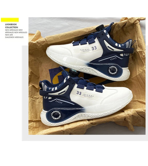 Men's Sneakers with Rotating Buckle, Comfy Non Slip Lace-up Durable Shoes for Men's Outdoor Activities