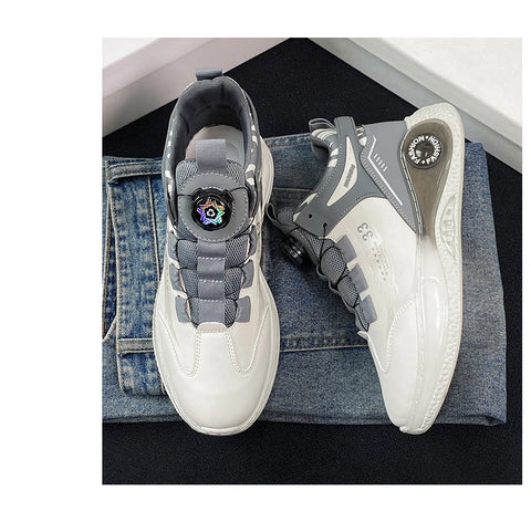 Men's Sneakers with Rotating Buckle, Comfy Non Slip Lace-up Durable Shoes for Men's Outdoor Activities