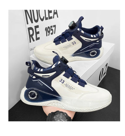 Men's Sneakers with Rotating Buckle, Comfy Non Slip Lace-up Durable Shoes for Men's Outdoor Activities