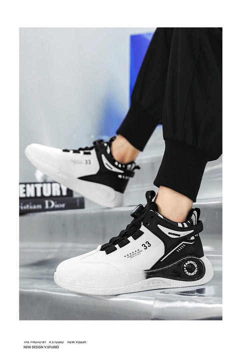 Men's Sneakers with Rotating Buckle, Comfy Non Slip Lace-up Durable Shoes for Men's Outdoor Activities
