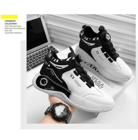 Men's Sneakers with Rotating Buckle, Comfy Non Slip Lace-up Durable Shoes for Men's Outdoor Activities