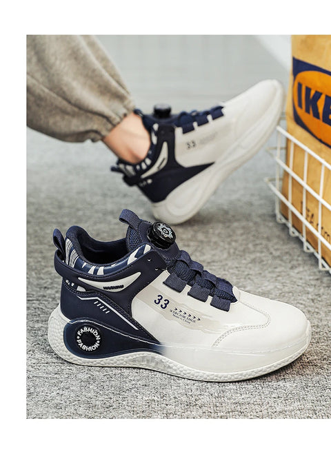 Men's Sneakers with Rotating Buckle, Comfy Non Slip Lace-up Durable Shoes for Men's Outdoor Activities