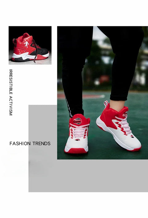 Children's Basketball Shoes for Boys, Girls' Kids Teenagers, Breathable Non-slip Lace Up Indoor, Outdoor Training Sneakers Tennis Shoe