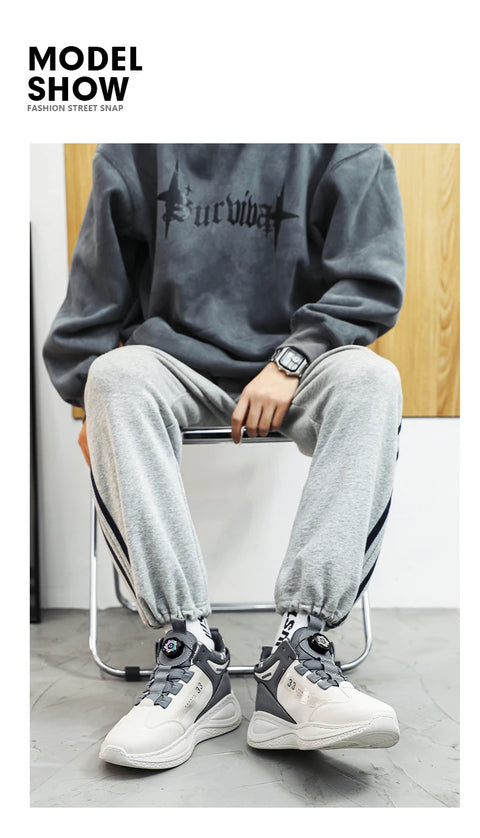 Men's Sneakers with Rotating Buckle, Comfy Non Slip Lace-up Durable Shoes for Men's Outdoor Activities