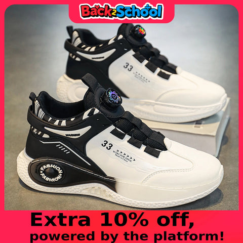 Men's Sneakers with Rotating Buckle, Comfy Non Slip Lace-up Durable Shoes for Men's Outdoor Activities