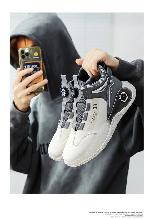 Men's Sneakers with Rotating Buckle, Comfy Non Slip Lace-up Durable Shoes for Men's Outdoor Activities