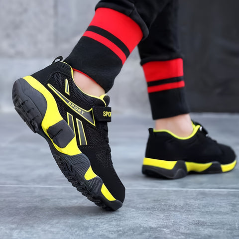 Youngsters' Casual Sports Shoes for Boys and Girls, Breathable PU Outdoor Hiking and Basketball Sneakers with Hook-and-loop Fastener Closure, Boys, Sneakers