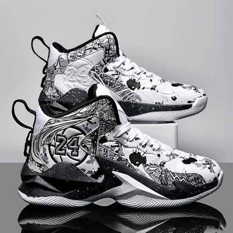 Men's High-Top Basketball Sneakers - Breathable, Non-Slip, Shock-Absorbing Sneakers with Cushioned Insole &amp; Stylish Purple & Golden Pattern for Running, Walking, and Sports, Outdoor Shoes | Lace-Up Closure | Shock-Absorbing Footwear