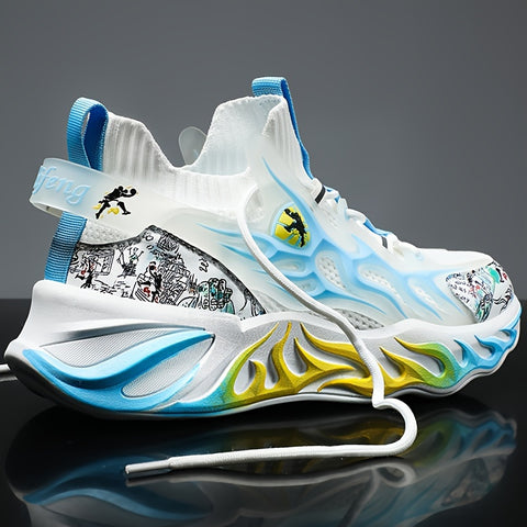 Men's High-Top Basketball Sneakers - Stylish & Breathable with Knit Upper, MD/Rubber Sole - Lace-Up Sneakers for Running & Casual Wear - Black, White, Red, Grey, Casual Sneakers| Modern Sneakers| Durable Md Sole, Basketball Shoes