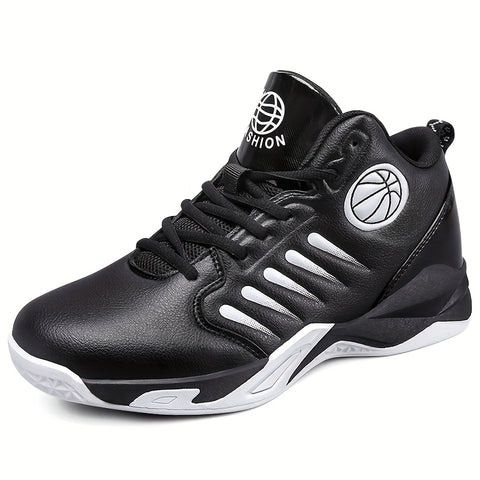 Men's High-Top/Mid-Top Basketball Shoes - Heavy-Duty Lace-Up Sneakers with Arch, Non-Slip Rubber Sole & Breathable -like Texture - All-Black/Black with Red Accent/Red/Black Color Options - Gym, Walking, Casual Shoes for Men