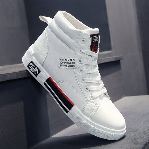 White Men Casual  Tennis Comfortable Lace-up Leather Casual Walking Shoes