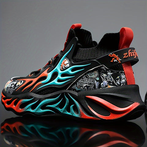 Men's High-Top Basketball Sneakers - Stylish & Breathable with Knit Upper, MD/Rubber Sole - Lace-Up Sneakers for Running & Casual Wear - Black, White, Red, Grey, Casual Sneakers| Modern Sneakers| Durable Md Sole, Basketball Shoes