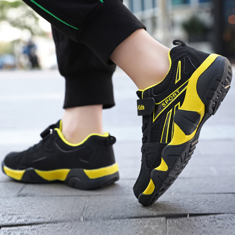 Youngsters' Casual Sports Shoes for Boys and Girls, Breathable PU Outdoor Hiking and Basketball Sneakers with Hook-and-loop Fastener Closure, Boys, Sneakers