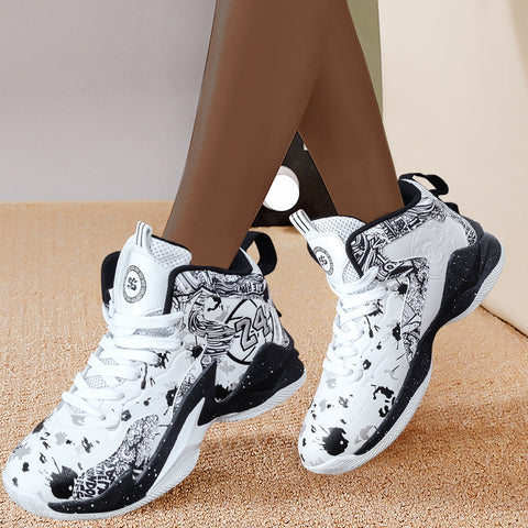 Women's Graffiti Basketball Sneakers - High Quality, Durable, Anti-Slip Rubber Sole, Breathable Mesh Upper, Lightweight for Running, Walking & Sports, Versatile Sneakers | Stylish Basketball Shoes | Durable Rubber Sole