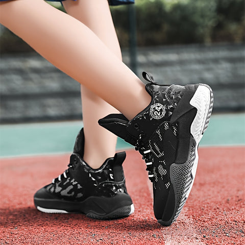 Kids' Comfy Trendy Basketball Sneakers - Non-Slip, Breathable, Lace-Up, Casual Shoes for Outdoor Activities, Playground, School, and Everyday Wear