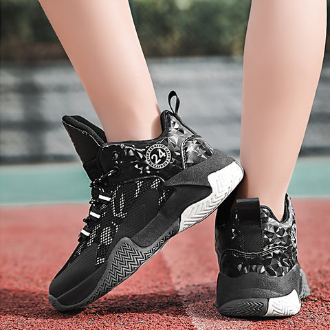 Kids' Comfy Trendy Basketball Sneakers - Non-Slip, Breathable, Lace-Up, Casual Shoes for Outdoor Activities, Playground, School, and Everyday Wear