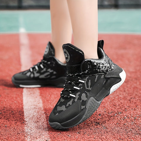 Kids' Comfy Trendy Basketball Sneakers - Non-Slip, Breathable, Lace-Up, Casual Shoes for Outdoor Activities, Playground, School, and Everyday Wear