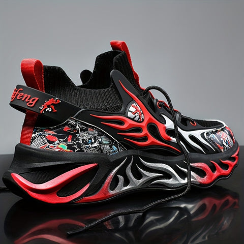 Men's High-Top Basketball Sneakers - Stylish & Breathable with Knit Upper, MD/Rubber Sole - Lace-Up Sneakers for Running & Casual Wear - Black, White, Red, Grey, Casual Sneakers| Modern Sneakers| Durable Md Sole, Basketball Shoes