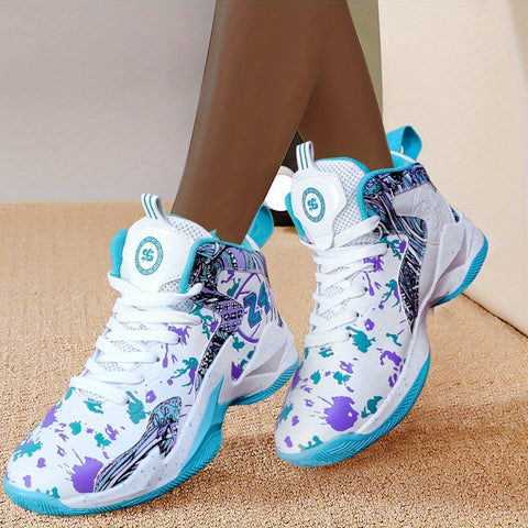 Women's Graffiti Basketball Sneakers - High Quality, Durable, Anti-Slip Rubber Sole, Breathable Mesh Upper, Lightweight for Running, Walking & Sports, Versatile Sneakers | Stylish Basketball Shoes | Durable Rubber Sole
