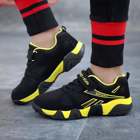 Youngsters' Casual Sports Shoes for Boys and Girls, Breathable PU Outdoor Hiking and Basketball Sneakers with Hook-and-loop Fastener Closure, Boys, Sneakers